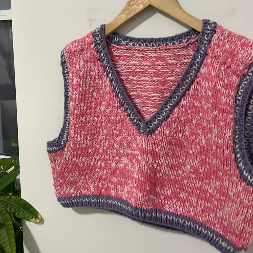 Women's Handmade Pink & Purple Cropped Sweater Vest